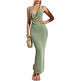 Floerns Women's 2 Piece Outfit Cocktail Draped Halter Tops Bodycon Long Skirt Set