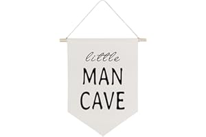 QODUNG Little Man Cave,Boys Room Decor,Nursery Decor,Toddler Boy Room Banner,Canvas Hanging Pennant Wall Flag for Boys Bedroom Playroom Kidsroom