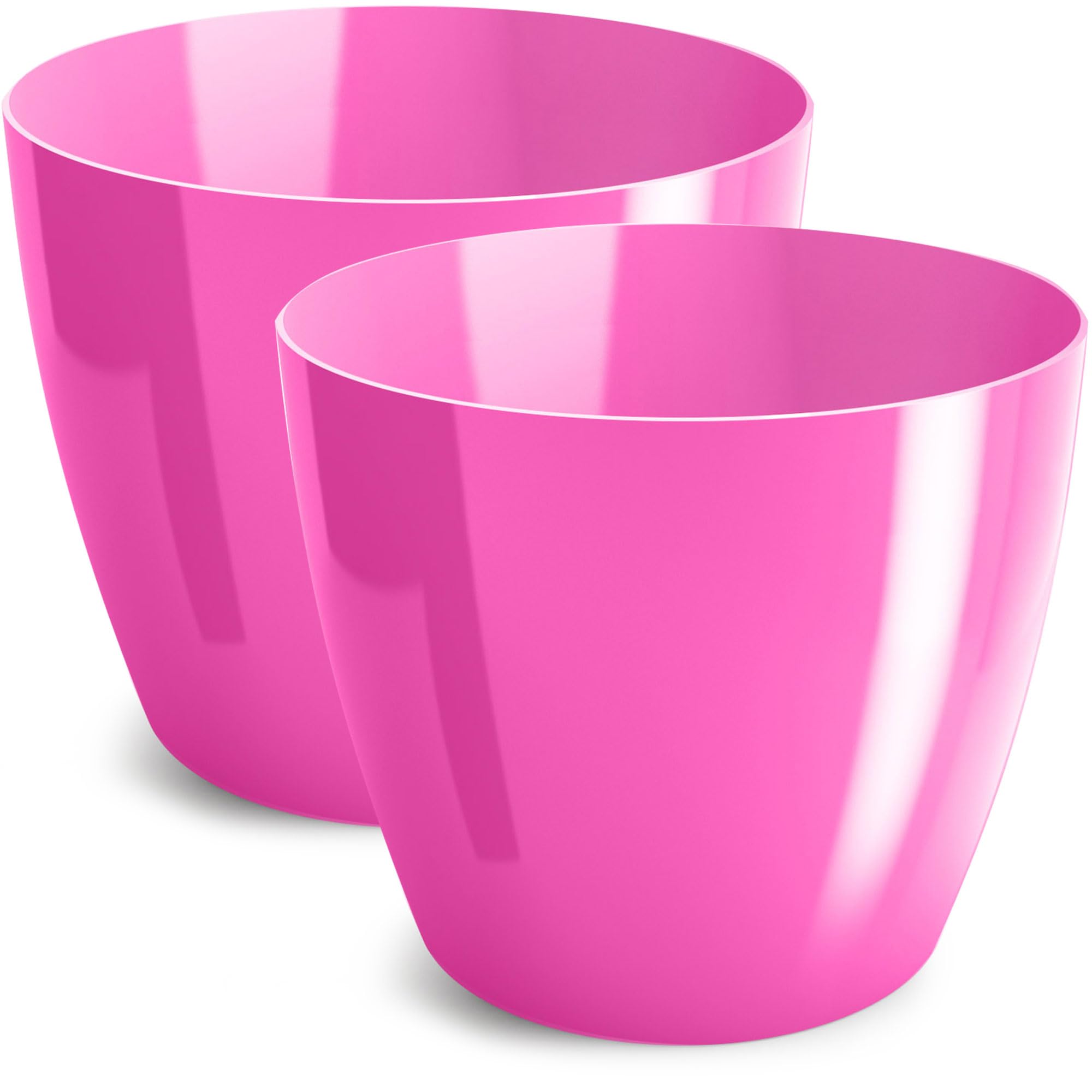 PECZEKO Flower Pot Shiny Plastic Planter Decorative Pot for Large and Small Plants, Set of 2, Fuchsia, Diameter 18 cm