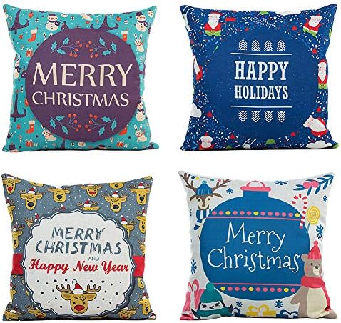PSDWETS Merry Christmas and Happy New Year Pillow Covers Set of 4 Christmas Decor Happy Holldays Throw Pillow Covers Cushion Cover 18 X 18