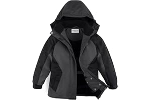 YINGJIELIDE Boy's Waterproof Ski Jacket,Kids Outdoor Snowboarding windproof Jacket,Fleece Lined Hooded,Warm Winter Snow Coat