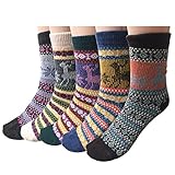 Pack of 5 Womens Vintage Style Cotton Knitting Wool Warm Winter Fall Crew Socks