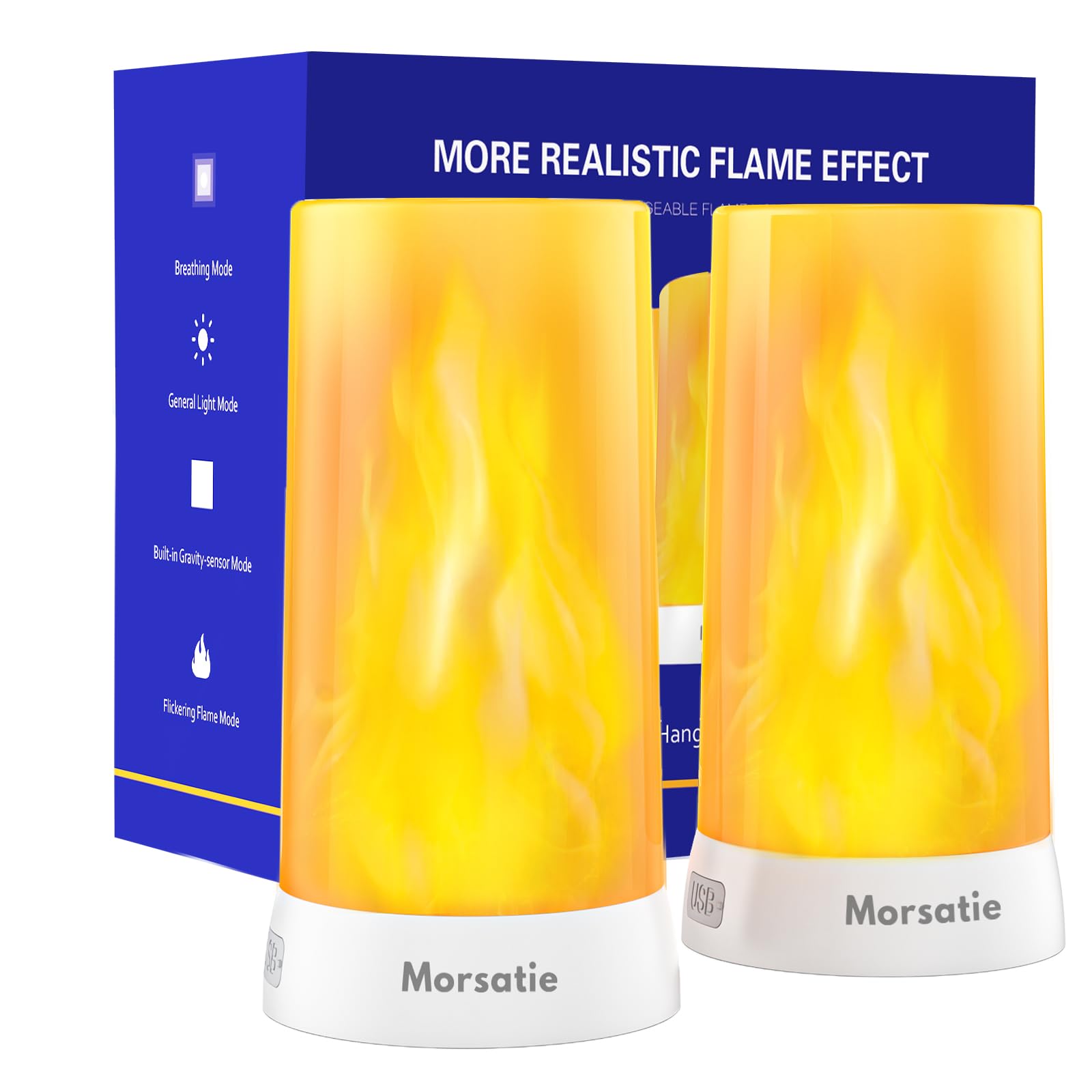 Photo 1 of ?Upgraded? LED Flame Light, Christmas Decorations Rechargeable Flickering Flameless Candles, 4 Modes Battery Operated Candles with Upside Down Effect, Waterproof LED Candles for Indoor Outdoor 2 PCS