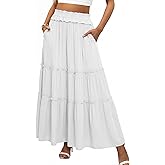 ANRABESS Womens Maxi Skirt Flowy Swing Ruffle Tiered Elastic High Waist Long Skirts 2026 Summer Casual Beach Vacation Clothes