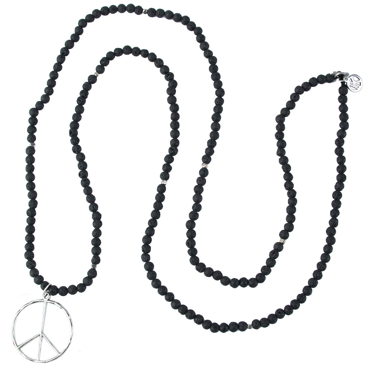 KELITCH Classic Peace Pendant Necklace Love Hippie Frosted Crystal Beaded Necklaces (Black 0A)