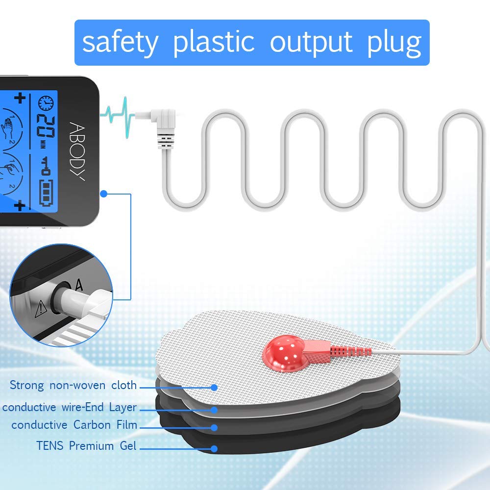 ABODY TENS Unit & EMS Combination Muscle Stimulator Relief Touch Screen FDA Cleared, Rechargeable Device with 2 Channels 24 Modes 10 Pads for Pain Management for Back, Neck, Arms, Legs, Abs and More