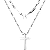 Easter Gifts Cross Necklace for Men Boy Initial Cross Chain Pendant Necklace Religious Gifts Christian Jewelry Gift for Men Boy