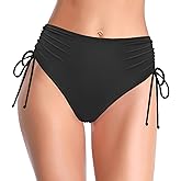 SHEKINI Women's Bikini Bottoms High Waisted Swimsuits Ruched Tummy Control Retro Full Coverage Basic Swim Bottoms