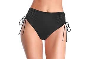 SHEKINI Women's Bikini Bottoms High Waisted Swimsuits Ruched Tummy Control Retro Full Coverage Basic Swim Bottoms