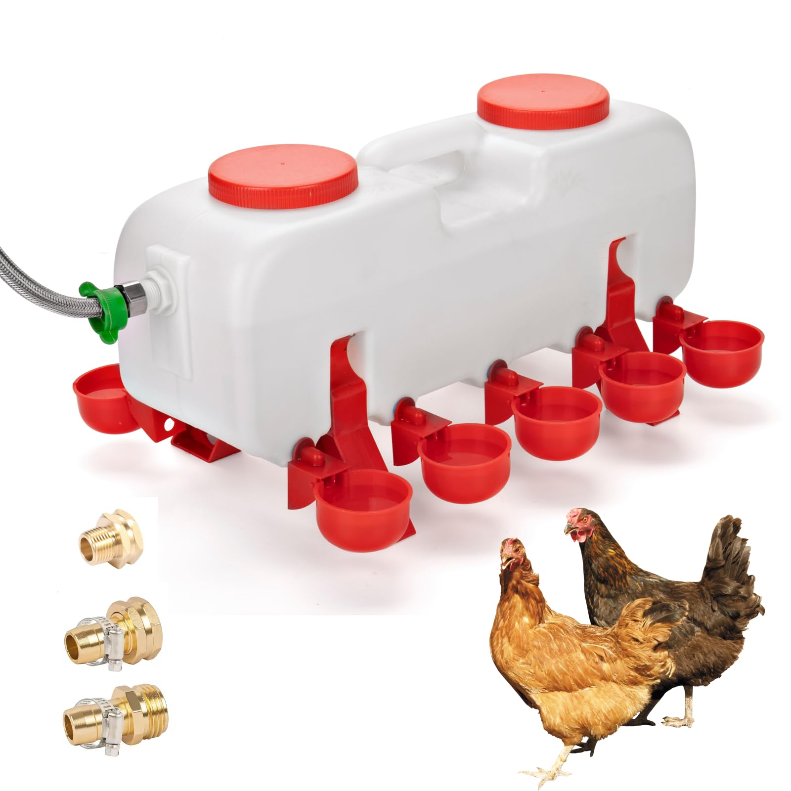 Photo 1 of NZJWZS Automatic Chicken Waterer with Float Control for Continuous Water Supply- Comes with 10 Drinking Cups and Hose Extensions?Hose Adapters -Ideal for Chicks, Ducklings, Pigeons and Other Poultry.
