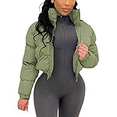 Angsuttc Puffer Jacket Womens Cropped Zip Up Padding Warm Quilted Jackets Winter Coats