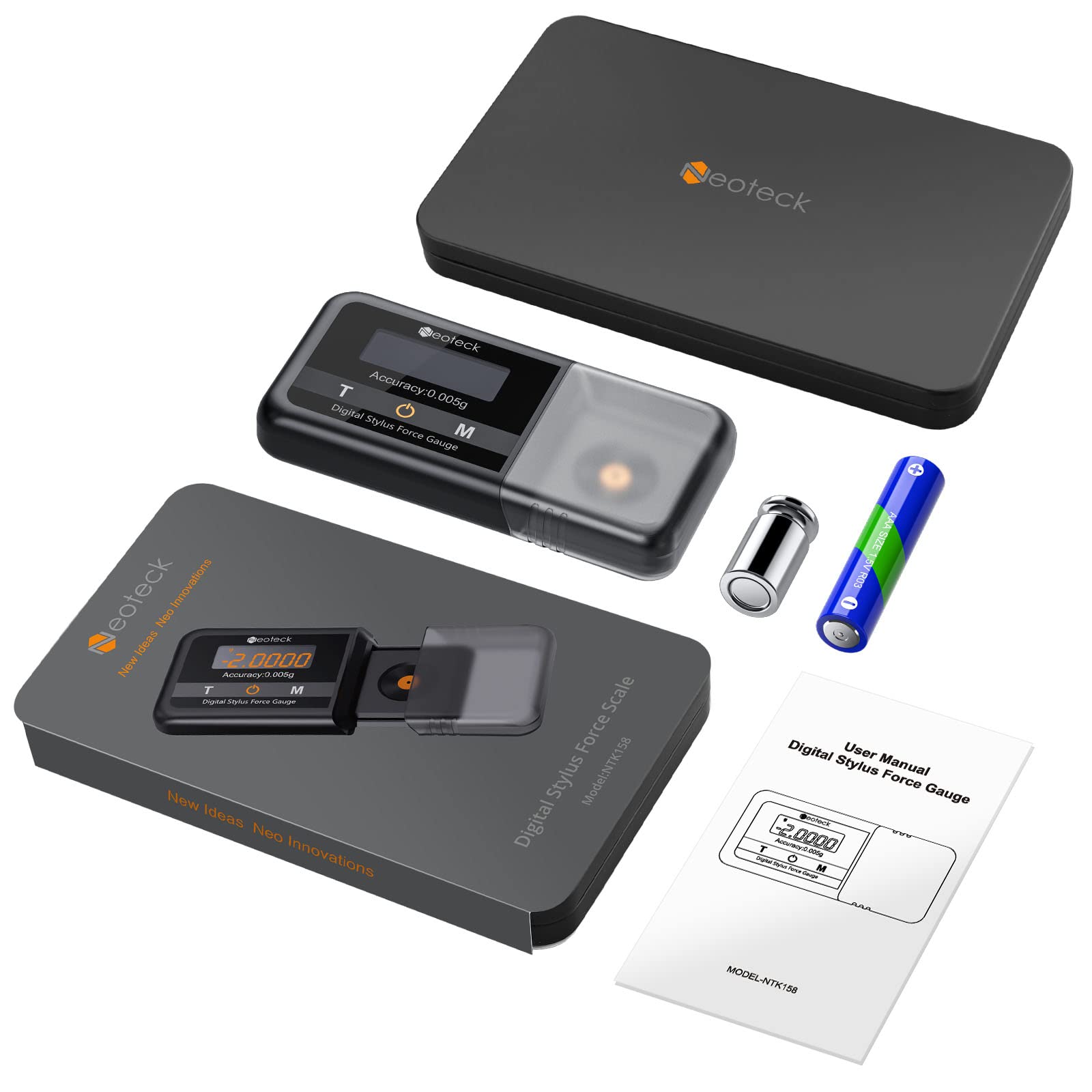 Neoteck 0.005g/100g Professional Turntable Stylus Force Gauge Scale with Touch Screen and Backlight LCD for Tonearm Phono Cartridge, Nonmagnetic and High Precision