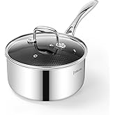 DELUXE Hybrid Ceramic Nonstick 3-Quart Saucepan with Tempered Glass Lid, Stainless Steel Pot with Stay-Cool Handle, Dishwashe