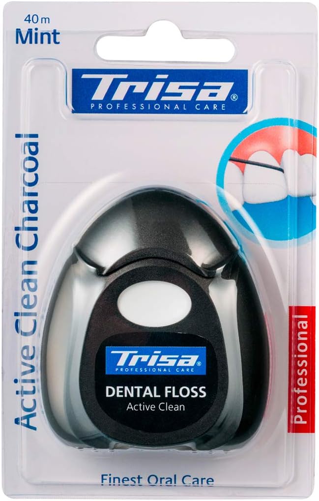 Trisa Active Clean Charcoal, 40 m, Waxed with Mint Aroma and Activated Carbon for Effective Cleaning Between Teeth