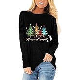 Christmas Snowman Snowflake Leopard Striped T-Shirt Women Cute Graphic Long Sleeve Casual Tunics Tops