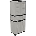 Sunnydaze Plastic Garage Storage Cabinet With 2 Adjustable Shelves - 57" - Speckled White