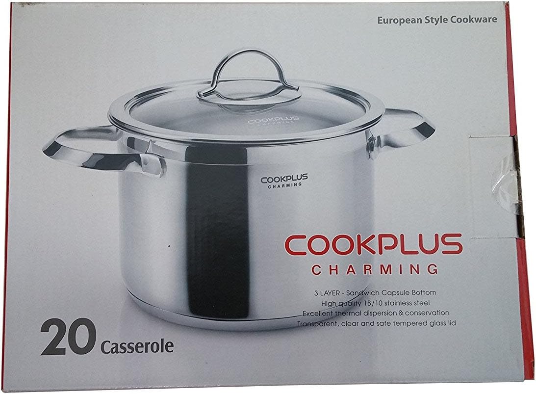 CookPlus 20cm, 18/10 Stainless Steel, Casserole Dish With Clear Lid