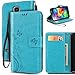 Galaxy S5 Case, Premiun Wallet Leather Credit Card Holder Butterfly Flower Pattern Flip Folio Stand Case for Samsung Galaxy S5 NEO With a Wrist Strap (Blue)