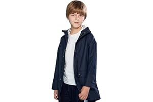 SOLOCOTE Kids Rain Jacket Hooded Lined Rubber RainCoats for Girls Boys Waterproof Windproof Size 5-14Y