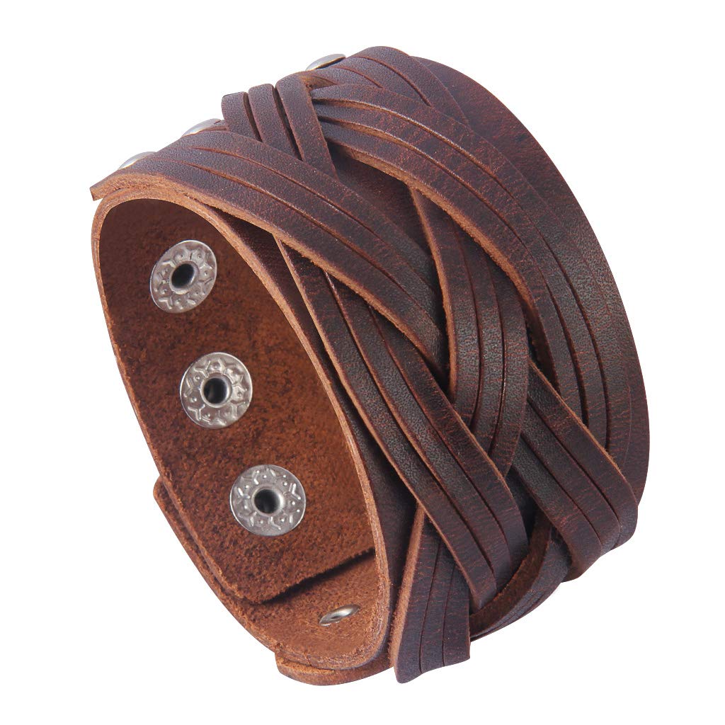 GelConnieGelConnie Punk Leather Cuff Bracelet Adjustable Straps Wrap Bracelets Arm Armor Cuff Gothic Leather Wristbands for Men, Women