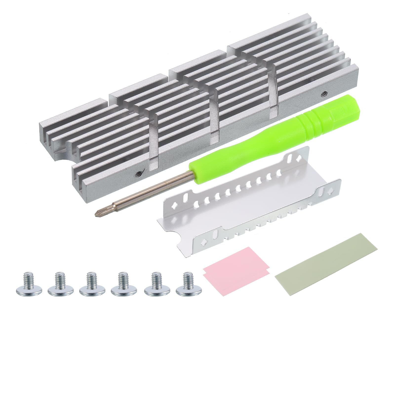 uxcell 1 Pack M.2 2280 NVME SSD Heatsink with Heat Sink Base,Silicone Thermal Pads,Screwdriver,Screws,73x22x6mm,Silver