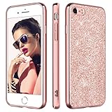 BENTOBEN Phone Case for Apple iPhone 8/7, Slim Stylish Protective Shockproof Phone Cases Luxury Glitter Sparkle Bling Pretty Cover Cases Shiny Girly Phone Cover with Lanyard for Girls Women, Rose Gold