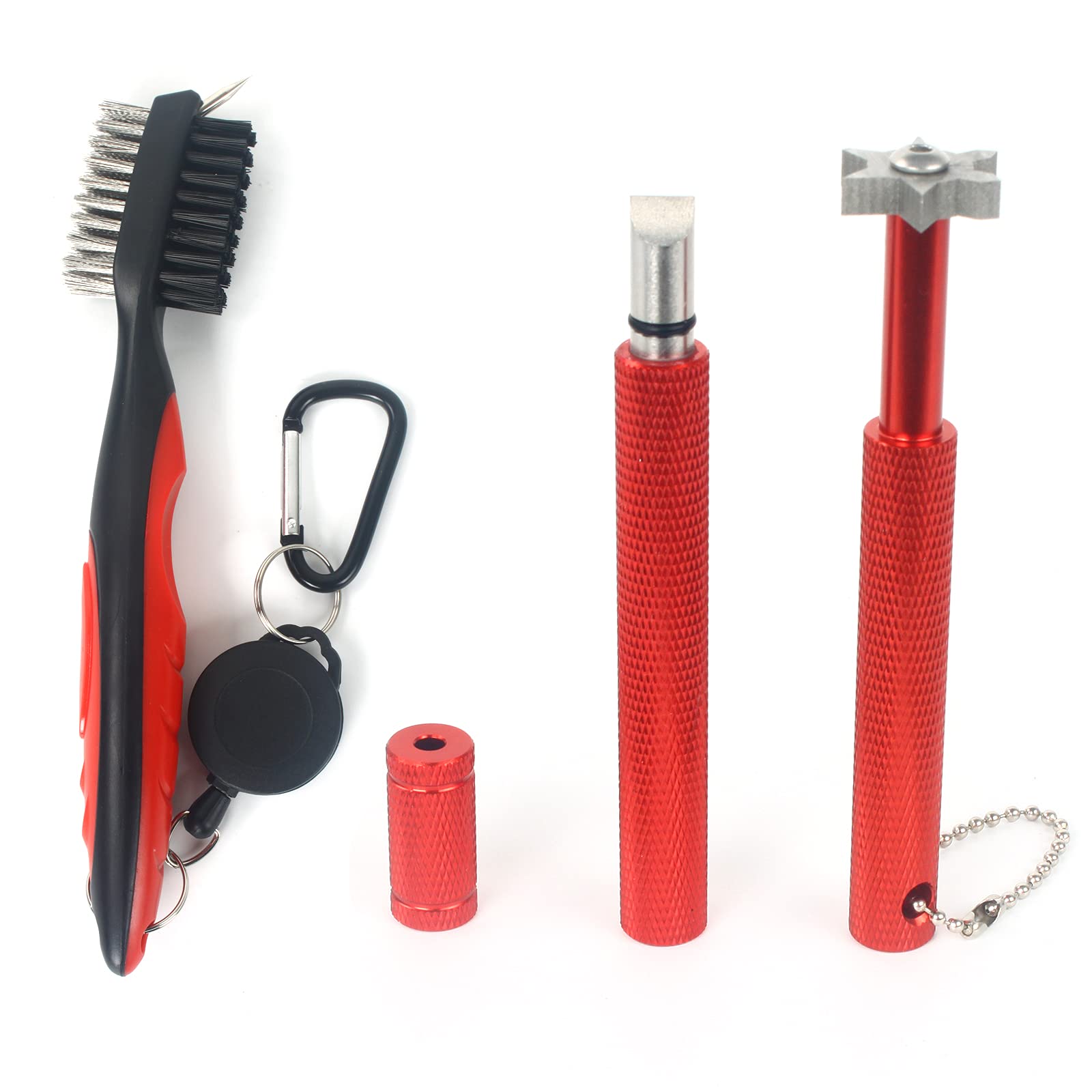 VIPMOON Golf Club Cleaner Tool Set, Retractable Golf Club Brush and 2 Groove Sharpener Tool for U & V-Grooves, Portable Golf Club Cleaning Kit for All Golf Irons for Man (Red)
