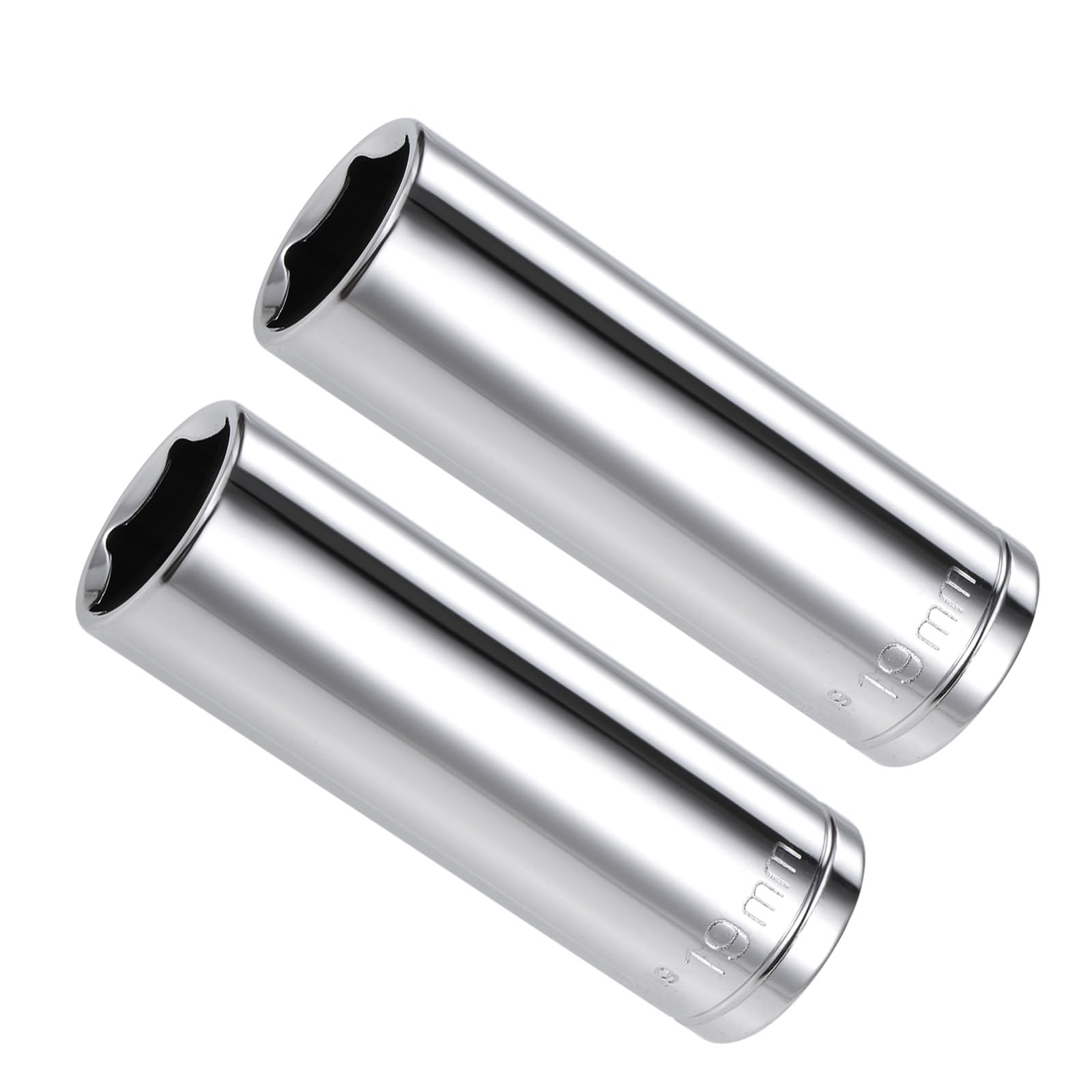 CoCud 6-Point Socket, 1/2" Drive 19mm Deep, Polished Chromed CR-V Metric Deep Impact Socket - (Applications: for Ratchet Torque Electric Wrenches Car Repair), 2-Pieces