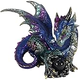 ICE ARMOR 8.25" W Blue Dragon Guarding Crystal Figurine Statue Sculpture Ornament Decoration Home/Room Decor Ideas for Housewarming, Holidays and Birthdays Great Collectible Addition