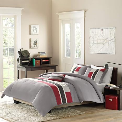 Amazon Com 3 Piece Girls Red Black Gray Maverick Comforter Twin