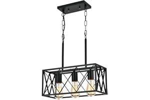 KEESFU Black Farmhouse Kitchen Island Lighting, 3 Lights Pendant Lighting Fixtures, Adjustable Height, Industrial Dining Room Light for Living Room Foyer Dining Table Over Sink.