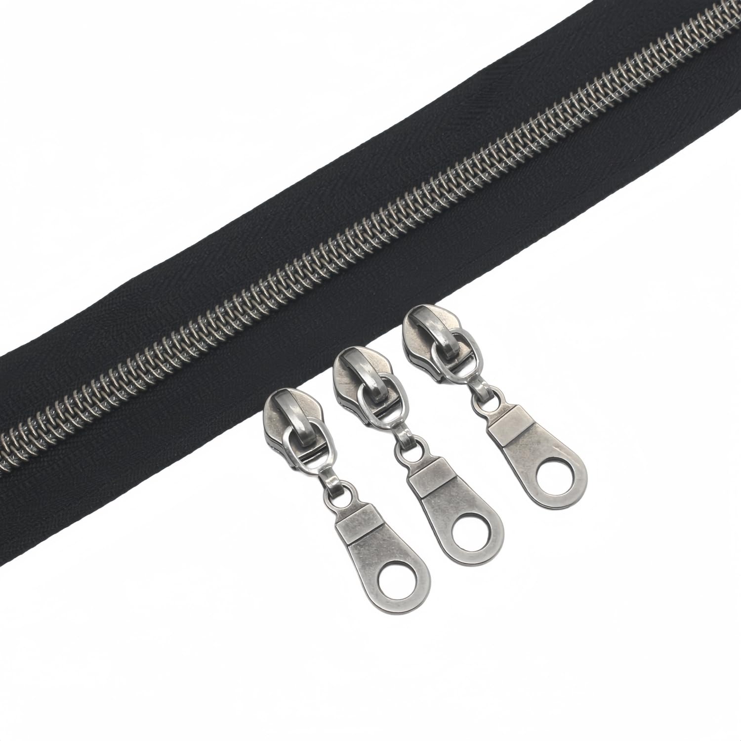 YaHoGa #5 Antique Silver Metallic Nylon Coil Zippers Continuous Zipper Tape (9 Meters + 25pcs Sliders) for Sewing Tailor DIY Craft Bag (Gunmetal) โ image 1