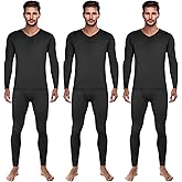 Patelai 3 Set Thermal Underwear for Men Long Underwear Fleece Lined V Neck Winter Warm Base Layers Thermal Top Bottom