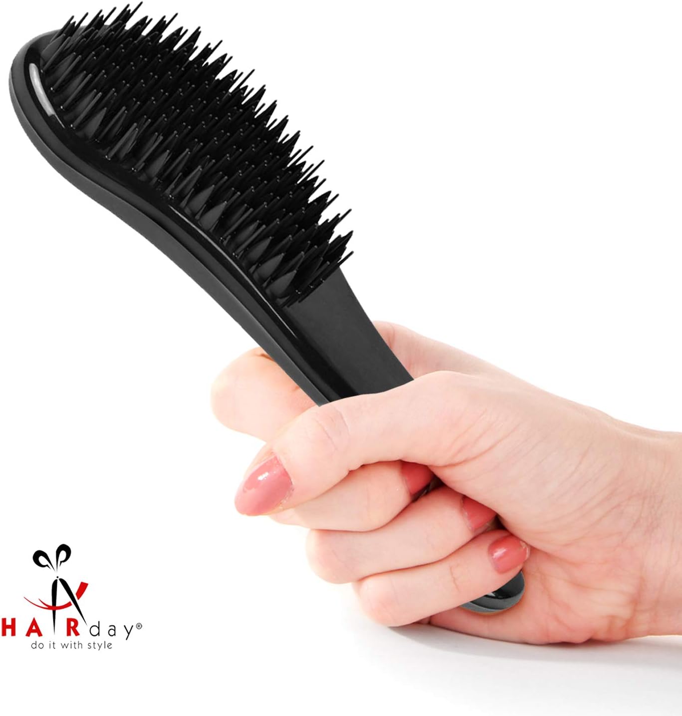 Black 2 In-1 Hair Detangler Brush – Wet or Dry Hair Detangling Brush and Comb For Curly, Wavy or Straight Hair – Pain Free, Ergonomic Handle - For Kids and Adults – by HairDay Care