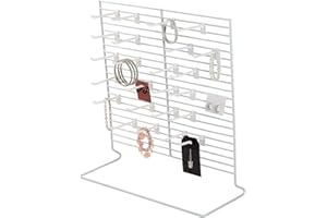 SSWBasics 24-Peg White Wire Countertop Rack - 18"W x 20"H - Retail, Convenience, & Thrift Stores Impulse Buy Display at Checkout - Use for Home Jewelry Organization - Great for Earrings & Bracelets