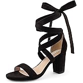 JOY IN LOVE Women's Lace Up Heels 3 Inch Chunky Block Heel Strappy Sandals