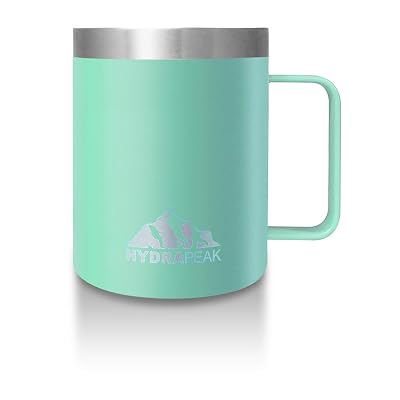 Hydrapeak 12oz Stainless Steel Double Vacuum-Insulated Coffee Mug, Reusable Travel Cup with Integrated Handle and Press In Lid Aqua