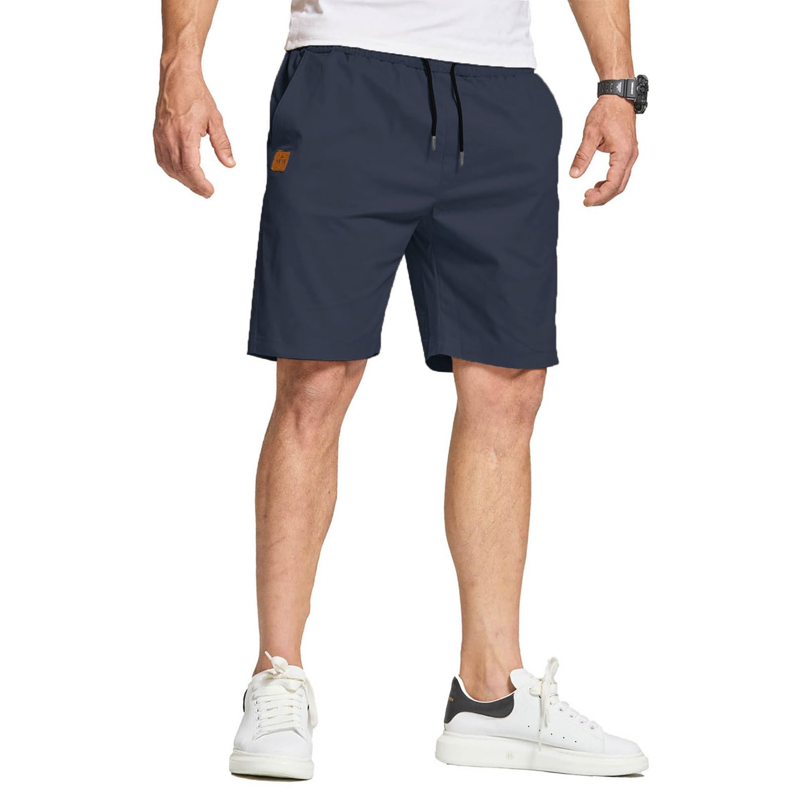 JustSun Kurze Hosen Herren Shorts Sommer Chino Stretch Baumwolle Freizeithose Kurze Jogginghose Sporthose Sport Elastische Taille mit Taschen Blau XL