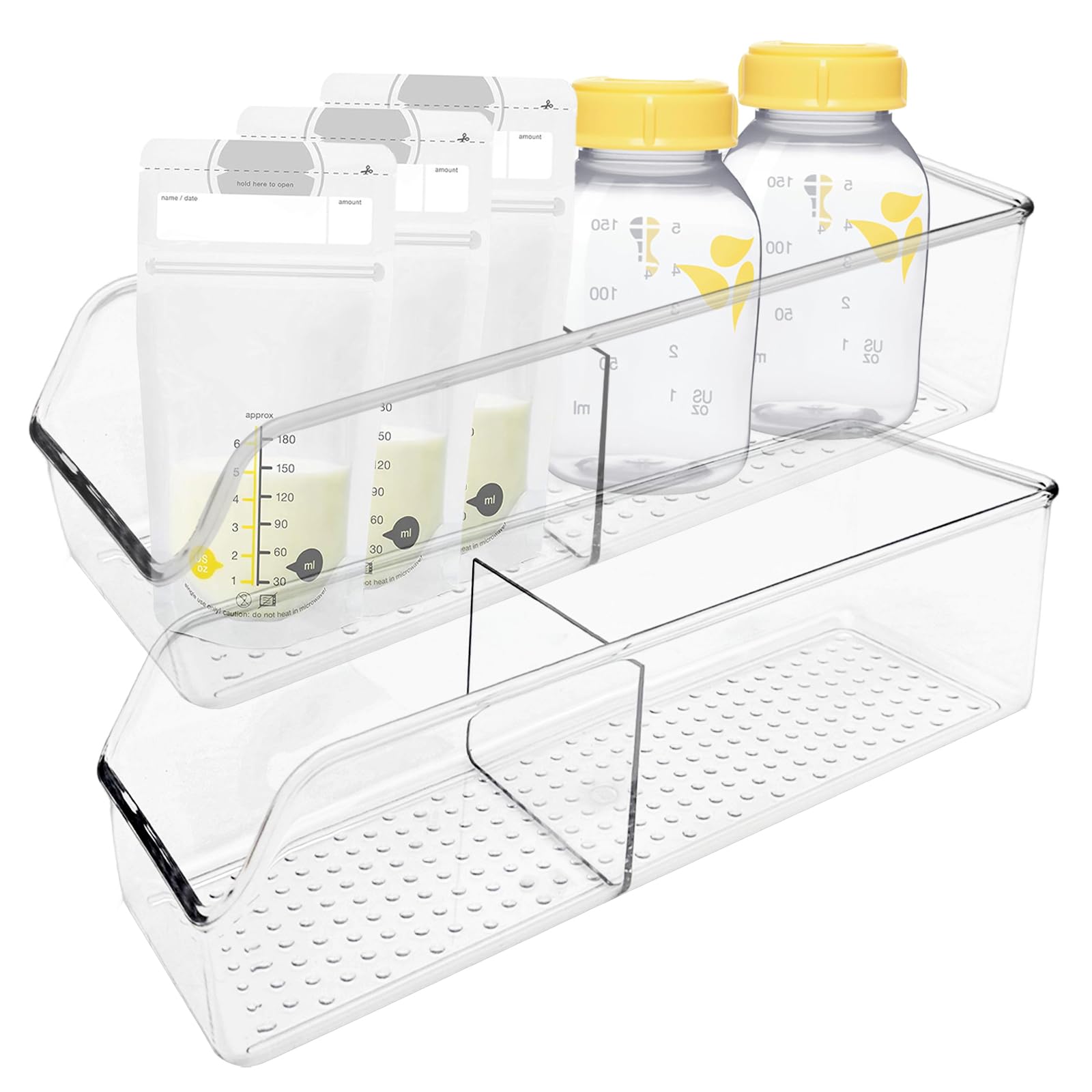 Photo 1 of 2 Pack Breast Milk Storage Bottles Solution Set Compatible with Medela for Fridge,Plastic Organizer Bin with Divider for Breast Milk Bags, Food Pouches, Or Baby Food Jars/Containers/Bottles