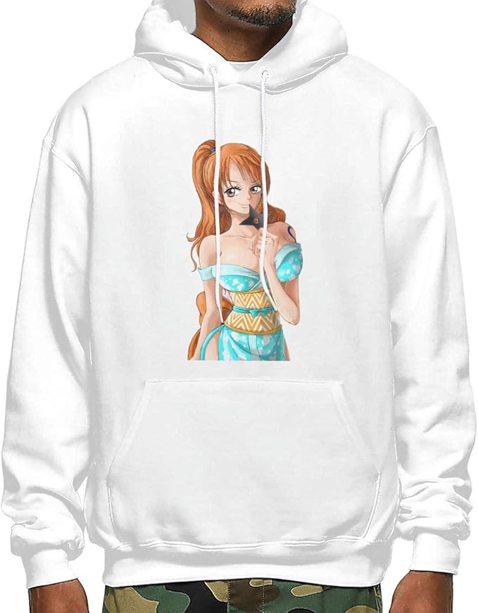 LianLiYa One Piece Nami (1) Printed Hoodie Sweatshirt for Mens White Clothing