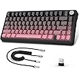 ATTACK SHARK X85 Wireless Mechanical Gaming Keyboard with Knob,Hot Swap,BT/2.4GHz/USB-C,Side Print PBT Keycaps,Gasket,RGB,Coiled Cable,Linear White Jade Switch for Win/PC/MAC