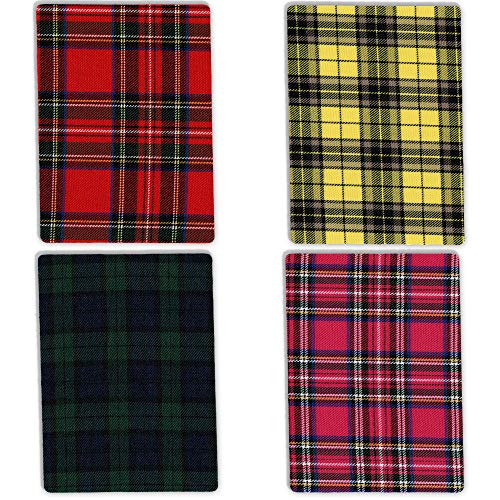 ZEFFFKA Premium Quality Plaid Fabric Textile Decorative Iron on Patches Modern Cool Design 4 Pieces 100% Cotton Repair Kit for Jeans or Other Garment 5" by 7"