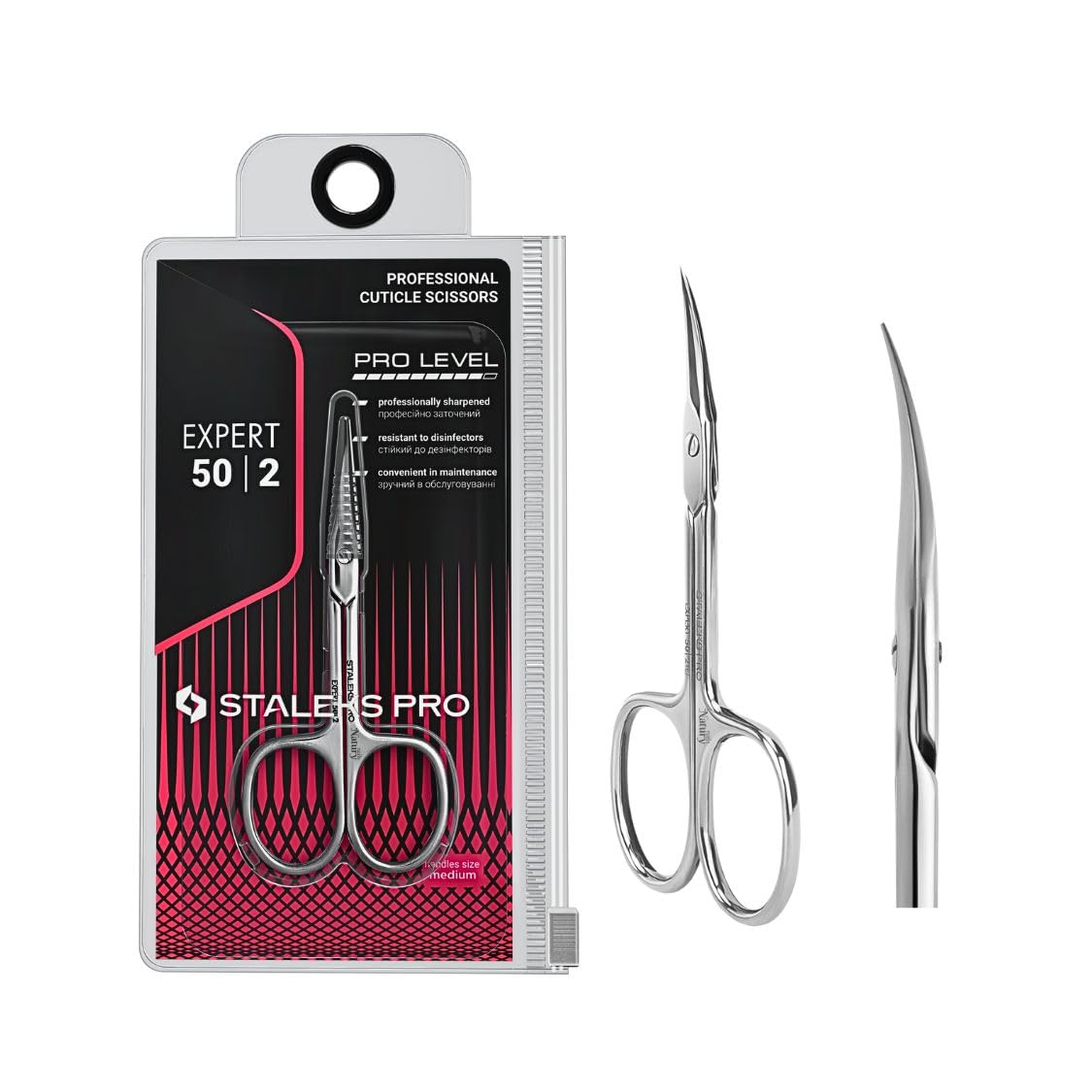 STALEKS PRO by Natury Nails Professional Cuticle Scissors. Ergonomic Rings.Stainless Steel.Medium Sized Handles.Blade Length 24 mm Size M. Expert SE-50/2