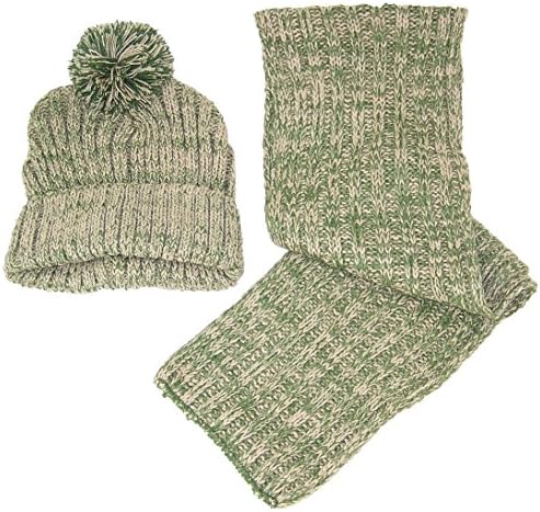 GMI Kids 2 Piece Variegated Color Rib Knit Pom Pom Hat &amp; Scarf Set (One Size) - Green/Olive