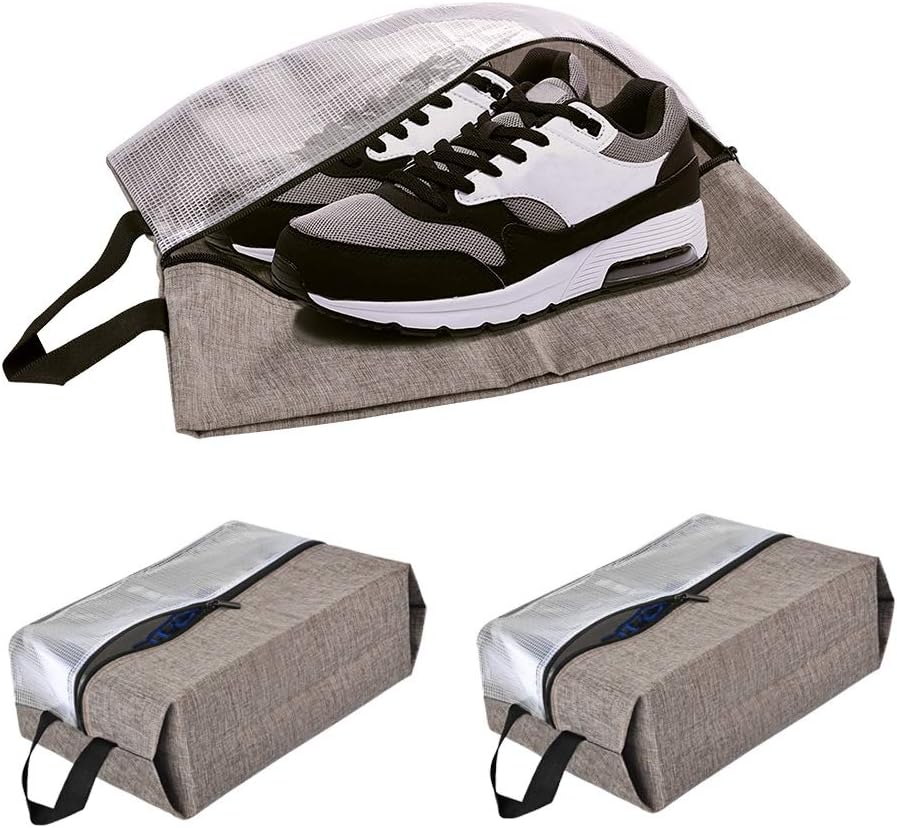 3 PACK Travel Shoe Bags with Zippered & Handle Strap CGBE Visible Nylon Mesh Travel Accessories Carrying Organizers Portable Carrying Pouch Waterproof bag X-L(Khaki)