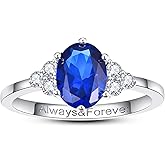 BONLAVIEGEM 1.5ct Oval-Cut Engagement Ring for Women Engraved Always & Forever Created Emerald/Sapphire/Amethyst/Cubic Zirconia Engagement Ring Promise Wedding Ring White Gold Plated Size 5-9