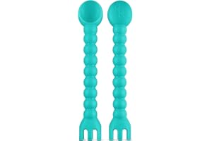 Ryan & Rose Cutie Tensils Baby Spoon and Fork [2 Pack] (Turquoise)