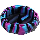 ooDuo Silicone Geometric Ashtray (Black/Blue/Purple) | Unbreakable Multipurpose Portable Storage Tray with Glass-Friendly Tapping Center