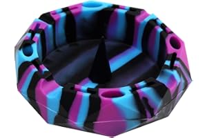 ooDuo Silicone Geometric Ashtray (Black/Blue/Purple) | Unbreakable Multipurpose Portable Storage Tray with Glass-Friendly Tapping Center