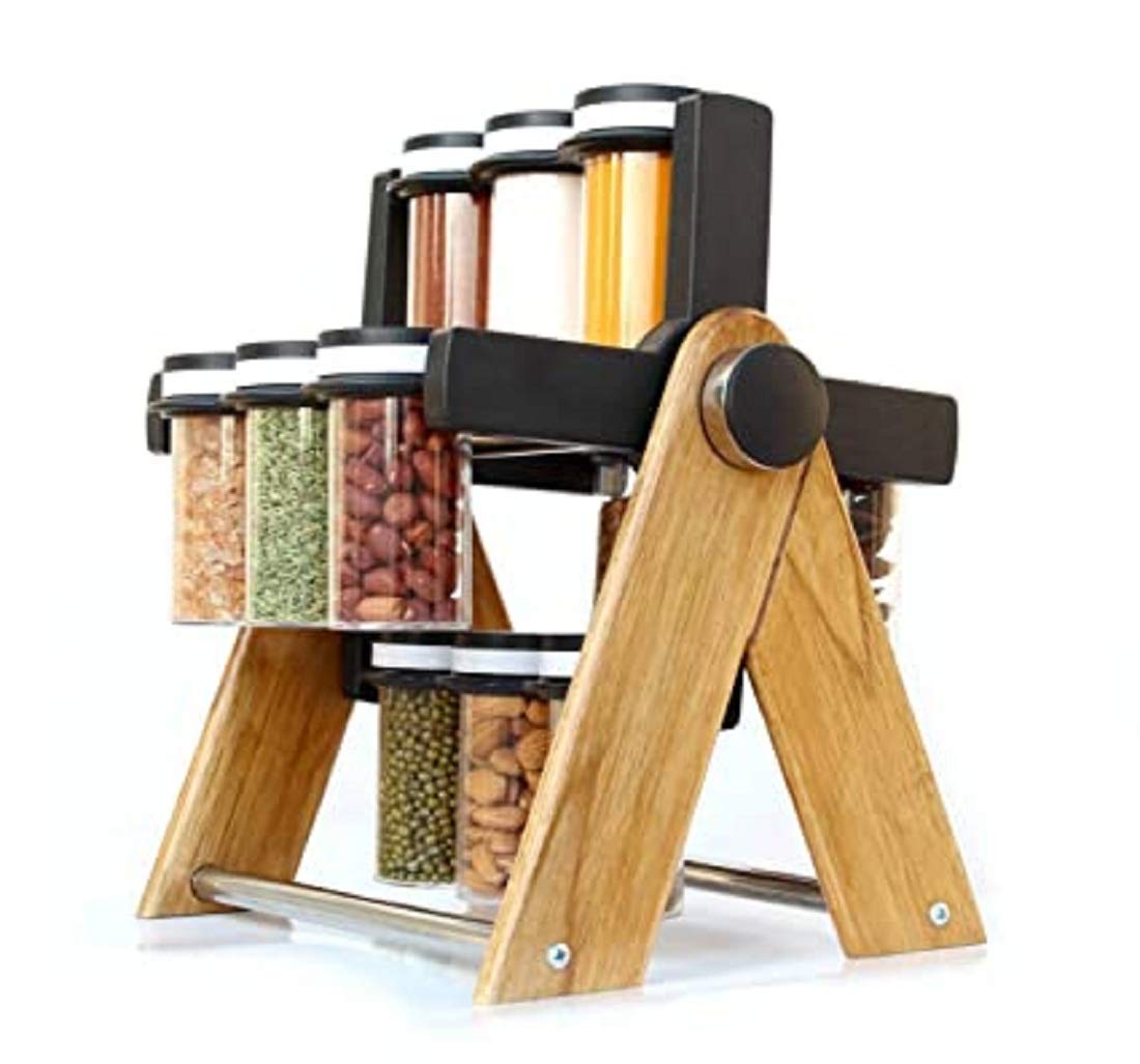 Panth Wooden Wheel Spice Rack With 360 Degree Revolving Jar or Kitchen